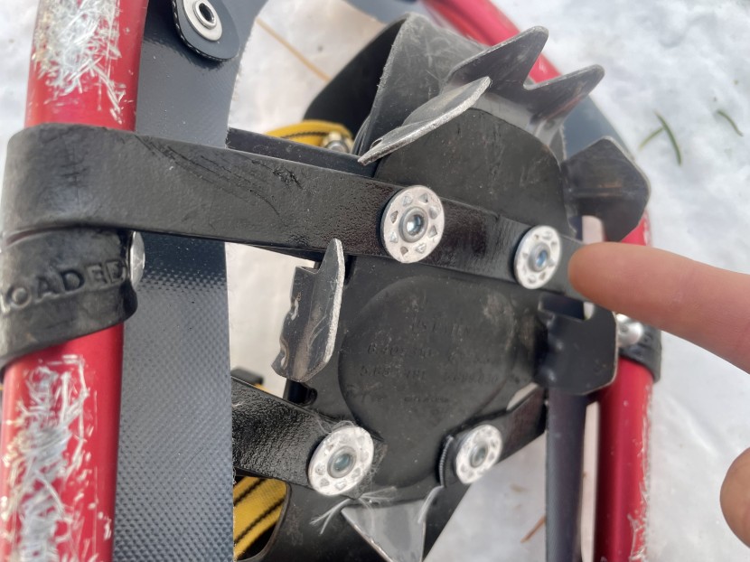 snowshoes - a strapped binding uses a sturdy strap for better on trail...