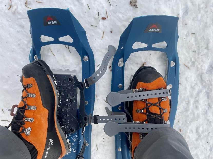 snowshoes - make sure your foot isn&#039;t too far forward or back before strapping...