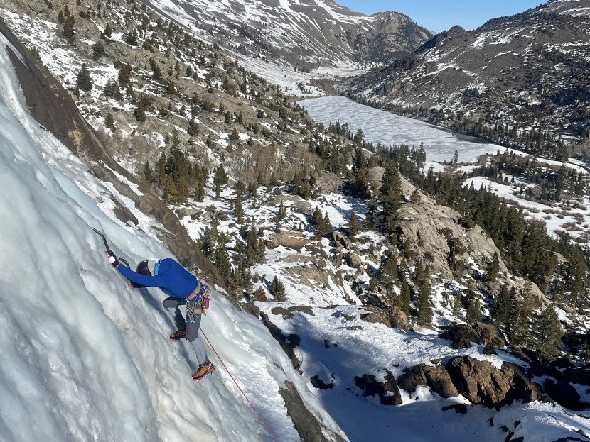 mountaineering boot - kevin testing boots on easy ice.