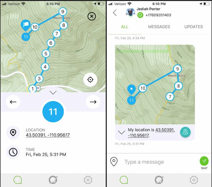 zoleo satellite communicator - a pair of screenshots from the recipient&#039;s zoleo app. in this case...