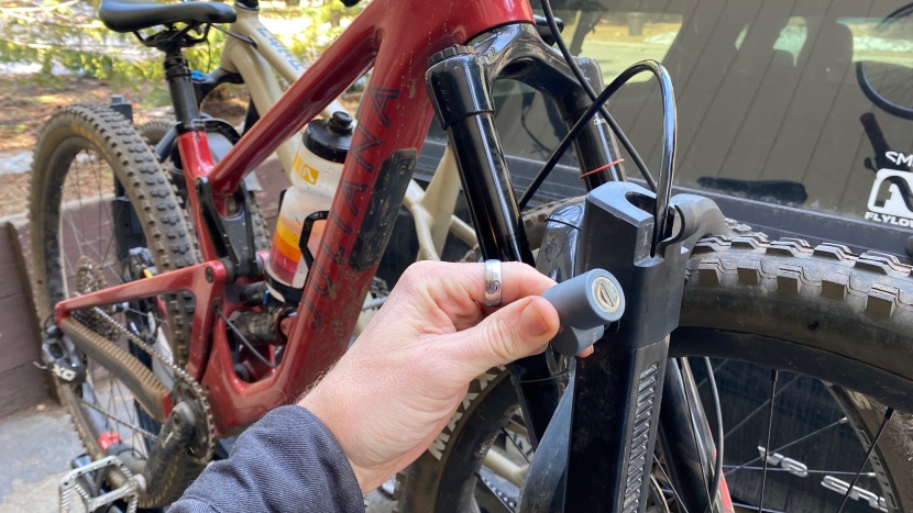 yakima stagetwo - cable locks extend from the clamp arms to lock the bikes to the rack.