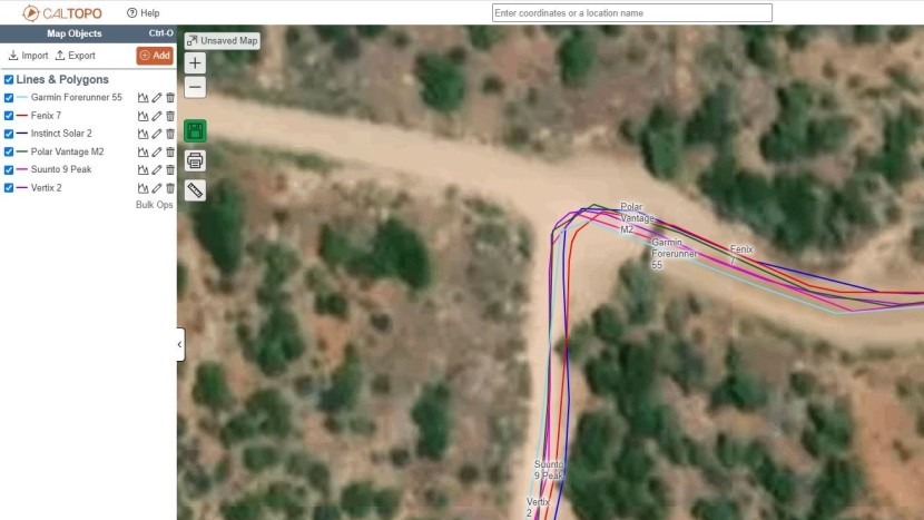 polar vantage m2 - our 3-mile remote dirt road testing zoomed in on a corner looking at...