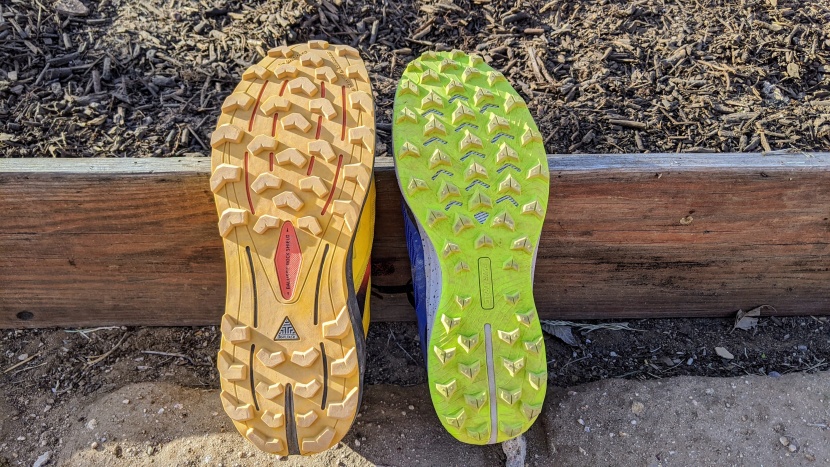 trail running shoes - both of these shoes have 5 mm lugs, those on the left work well on...