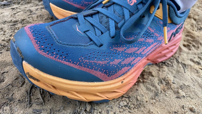 hoka speedgoat 5 for women - the curve and length of the toebox make the toe bumper a gentle yet...