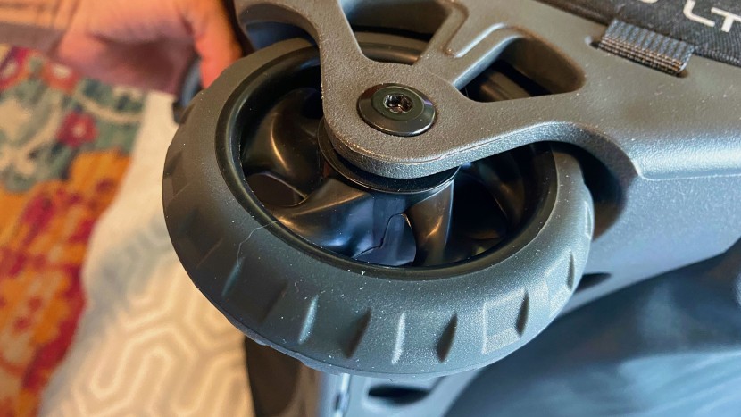 osprey ozone 75l wheeled - the large rugged wheels on the osprey ozone wheeled 75l.