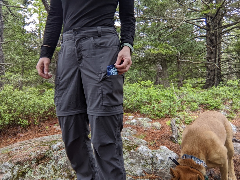 the thigh pockets are big enough for your phone or a bar or two. one...