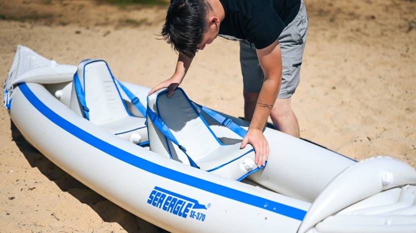 sea eagle 370 pro - fabric covered seats simply wedge in wherever you want them, making...