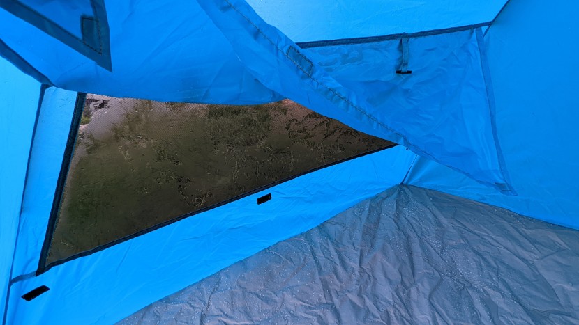 water not only enters from the seams of the tent, but also from the...