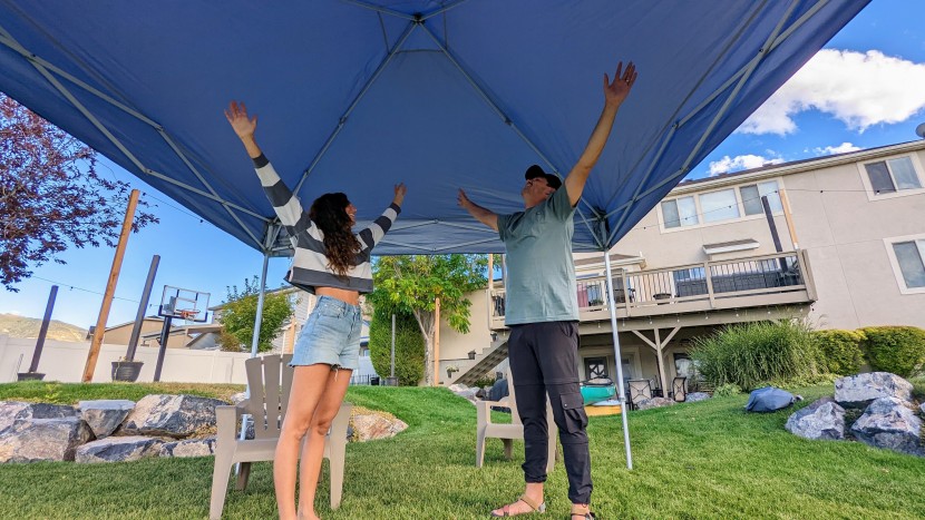 e-z up pyramid - head space is not a problem with this canopy. the trusses sit flush...