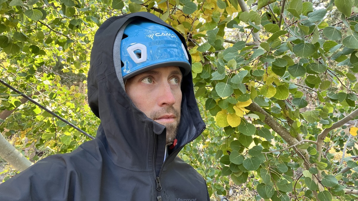 Marmot ROM Infinium Hoody Review (Plenty of room under the ROM hood to fit a climbing or skiing helmet.)