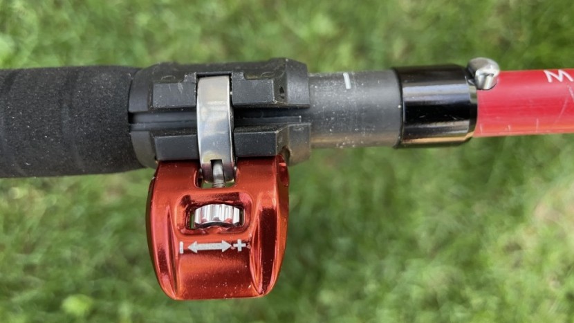 trekking poles - the locking mechanism and length-adjusting lever on the msr dynalock...