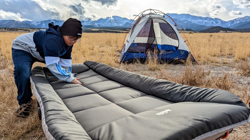 rei co-op wonderland comfort cot - snapping this cot into place takes more effort than we would prefer...