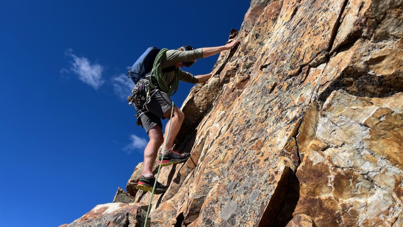 climbing harness - the blue ice choucas light is barely noticeable when climbing easy...