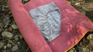 After dunking in the stream, we used a towel to absorb any excess...