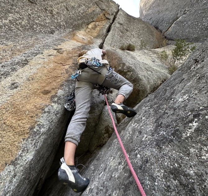 climbing shoes womens - heading into an overhanging crack at the cookie cliff in yosemite...