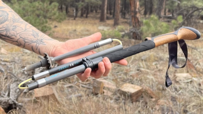 and voila! the pole folds down to a fragment of its original size.