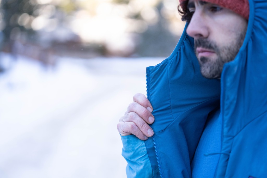 insulated jacket - some jackets have extended zippers that cover your neck and chin...