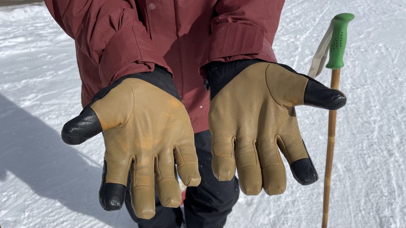 outdoor research alpinite gore-tex glove - the supple leather on the alpinite&#039;s palm and fingers already shows...