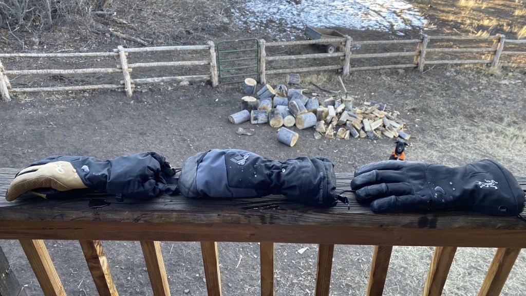 Best Ski Gloves Women Review (Three of the top performers including the BD Mercury Mitt and the Arc'teryx Fission SV glove showing off their water...)