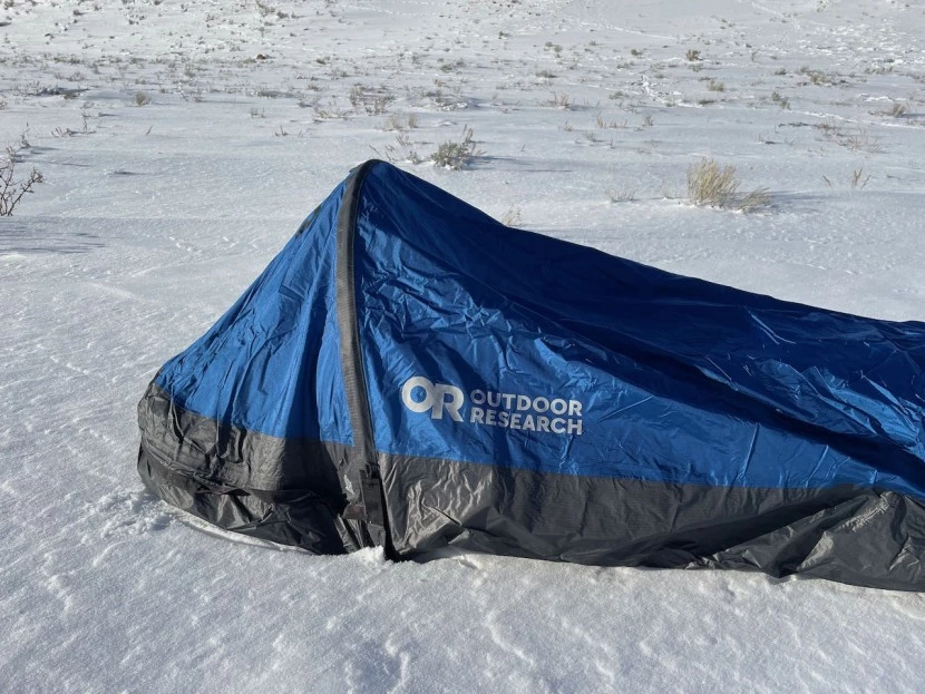 Comfortable sleeping in OR bivy with adequate headroom during storm conditions
