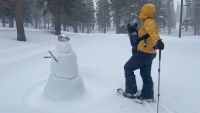 Snowshoes gave us access to baby's first snowman.