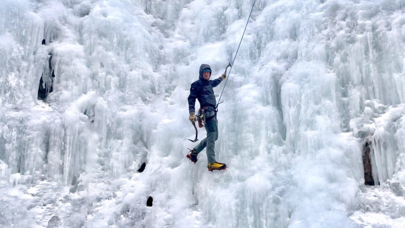 mountain equipment lhotse - climbing ice in the lhotse jacket.