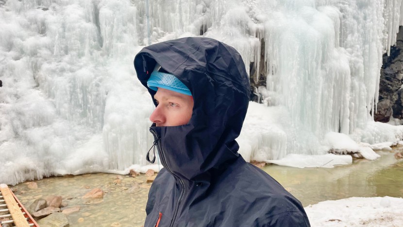 hardshell jacket - the lhotse&#039;s hood offers plenty of protection.