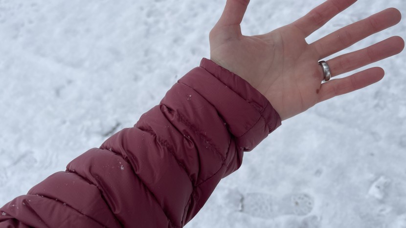 patagonia down sweater hoody for women - the cuff elastic is rather loose over bare wrists.