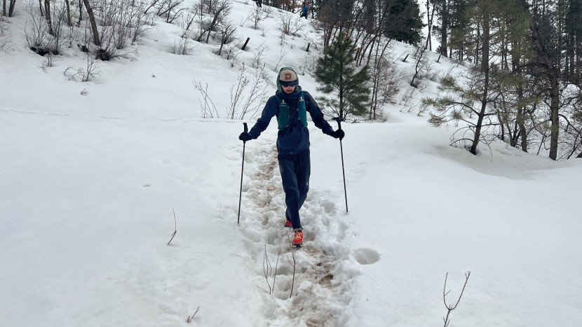 salomon adv skin 12 set - our lead tester matthew trying to get some trail time in snowy...