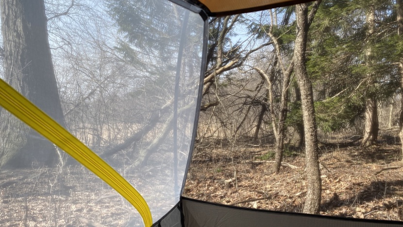 nemo dragonfly osmo 2 - on the left, white mesh obscures visibility into the tent. on the...