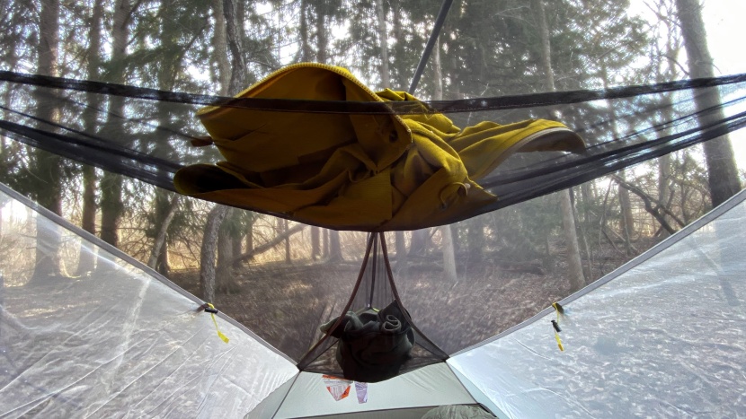 nemo dragonfly osmo 2 - at the top, an overhead gear loft can easily hold a rain jacket. at...