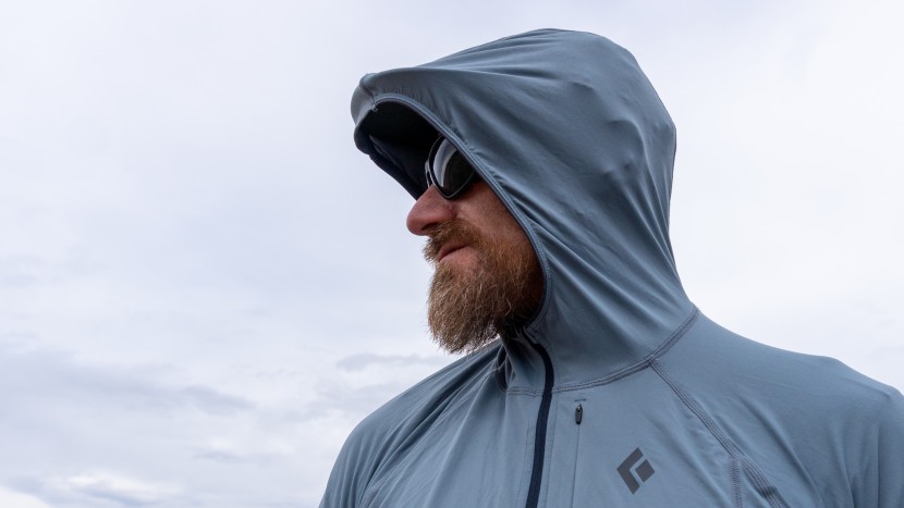 black diamond alpenglow pro hoody - an oversized hood engulfs helmets and all other headwear to enhance...