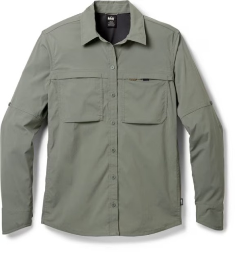 Vintage REI Men's Fishing Shirt XL Green Vented Long Sleeve Zip Pocket  Camping