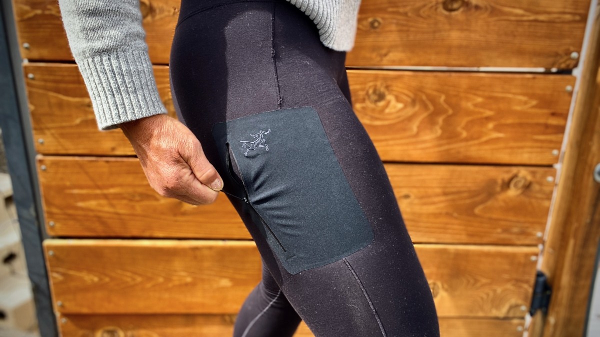 Arc'teryx Rho Bottom - Women's Review (This photo displays the merrow stitch seams above the pocket that became fuzzy from the friction from interacting with...)