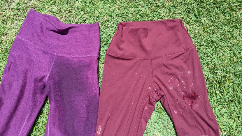 yoga pants - the fabric on the left absorbed water, but evaporated quickly. the...