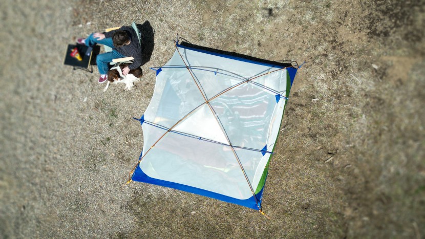 camping tent - the view from above shows the added privacy of the white mesh walls...