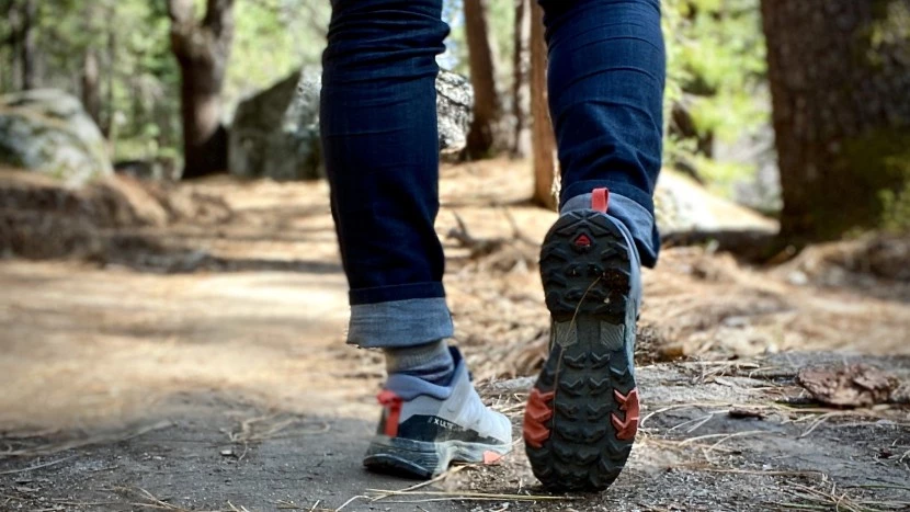 Close-up view of Salomon X Ultra 4 GTX women's outsole showing chevron lug pattern and rubber compound details