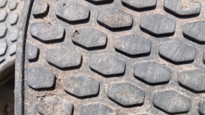 Here is the outsole of a shoe that has been ridden for about 25...