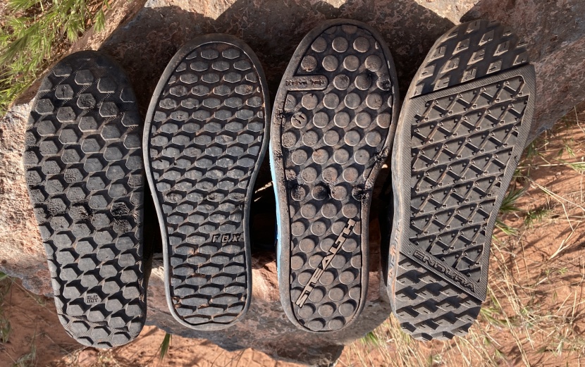 mountain bike flat shoes womens - here you can see the tread pattern of four different shoes. the...