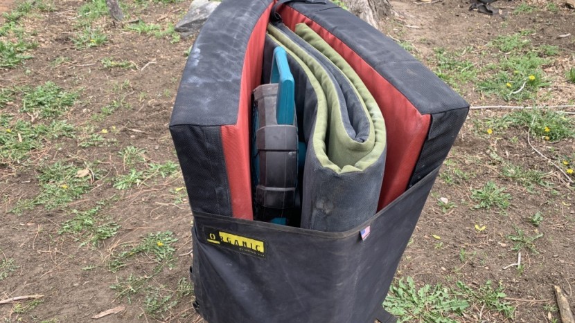 bouldering crash pad - the midsized organic full pad can fit a surprising amount of gear.