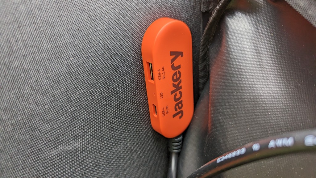 solar camping - the jackery solarsaga has usb-a, usb-c, and a hardwired dc output...