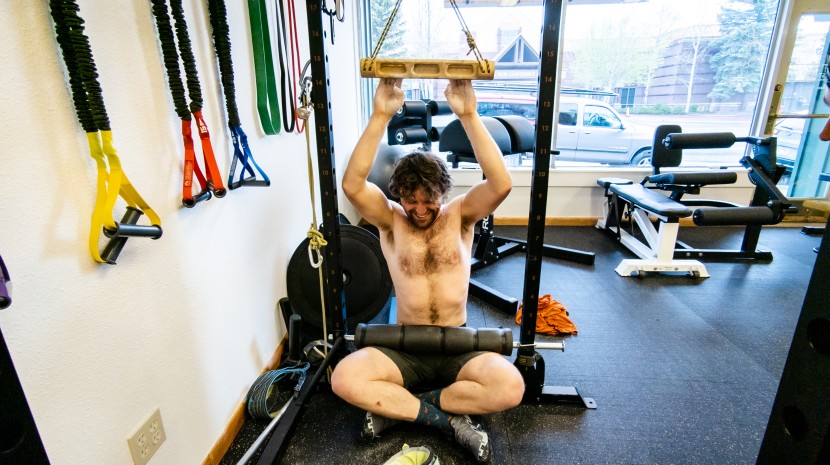 hangboard - our lead tester entering the pain cave during a 20mm edge critical...