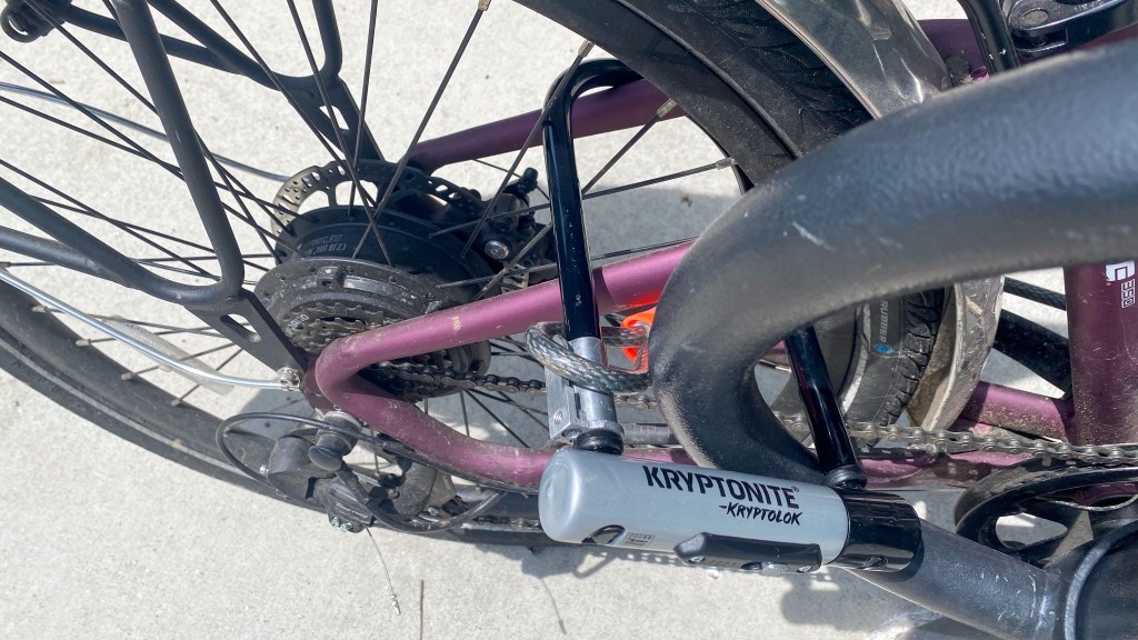 kryptonite kryptolok - this step-through ebike can be difficult to lock due to its thick...