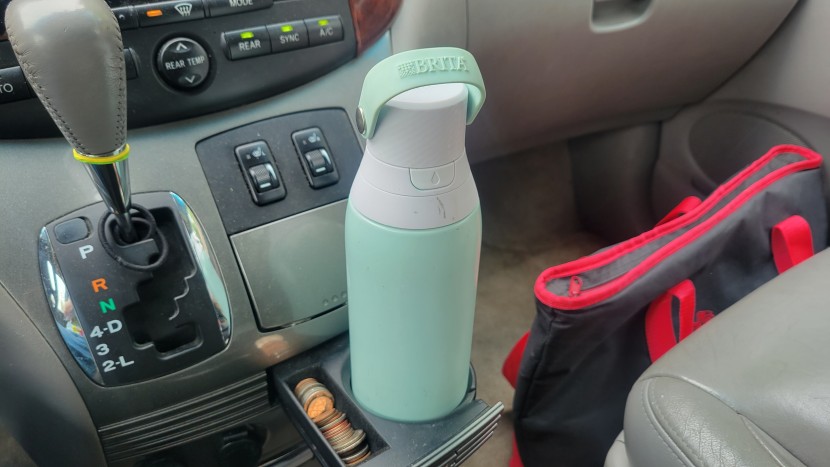 brita stainless steel filter bottle - the brita fit easily in our cup holders and was easy to carry with...