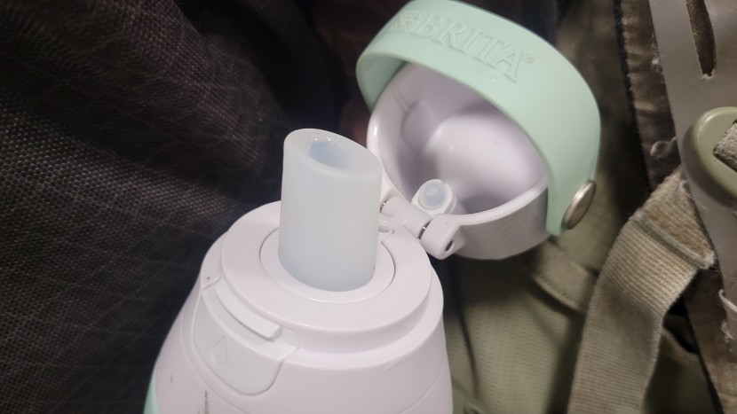 water bottle - the brita insulated filtering bottle has a uniquely shaped bite straw.