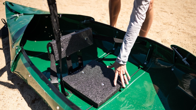tucktec folding kayak - strapping the seat into place is effective, though it&#039;s not the most...