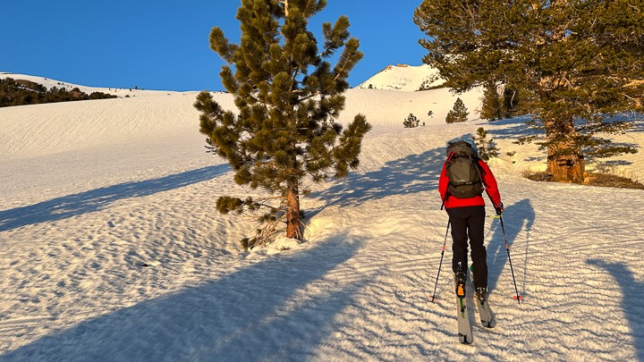 climbing skins - early light, firm snow, beautiful setting; this is what we skin for...