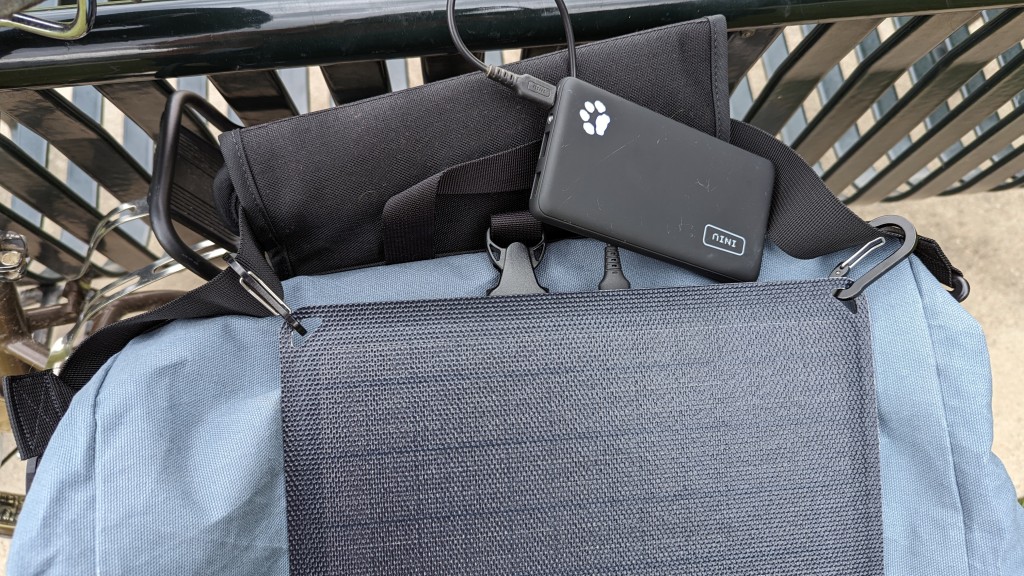 flexsolar 40w - the flexsolar has carabiners and loops to hang it so you can set...