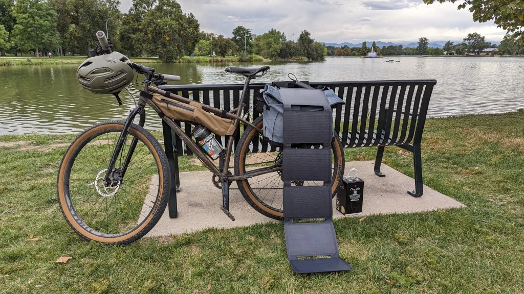 solar charger - stopping to recharge our batteries on a bike ride.