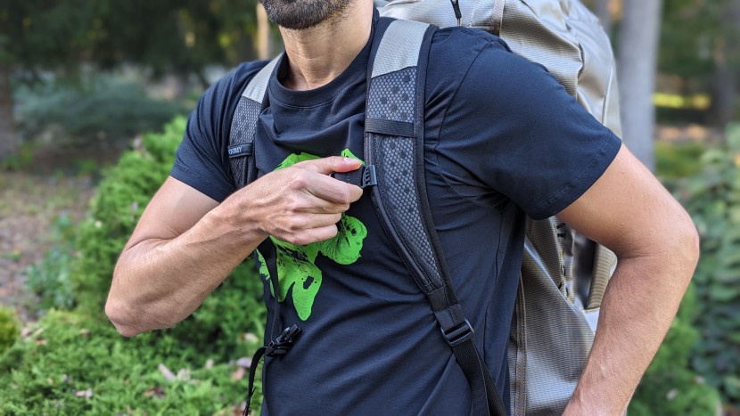an adjustable chest strap on the transporter backpack harness is a...